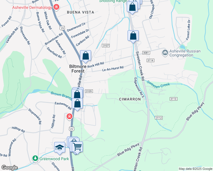 map of restaurants, bars, coffee shops, grocery stores, and more near 6 Jan Drive in Asheville