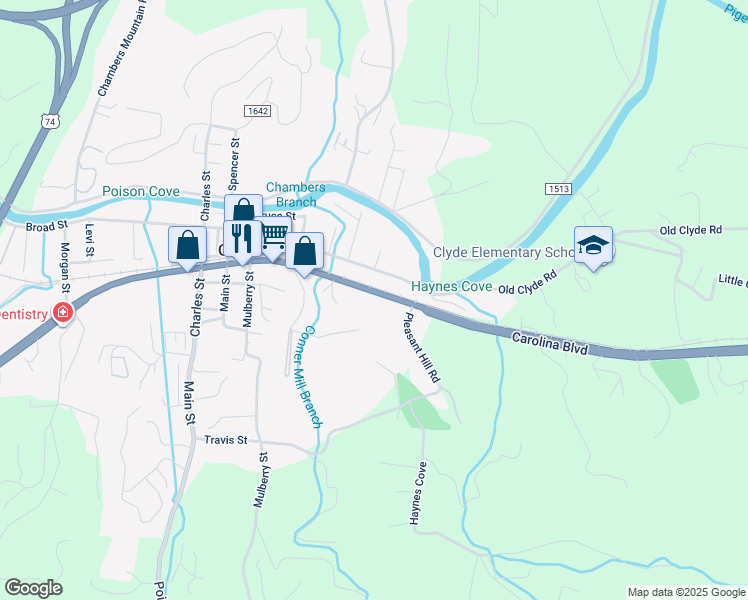 map of restaurants, bars, coffee shops, grocery stores, and more near 8009 Carolina Boulevard in Clyde