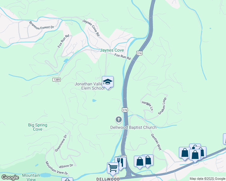 map of restaurants, bars, coffee shops, grocery stores, and more near 410 Hall Drive in Waynesville
