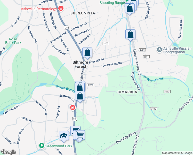 map of restaurants, bars, coffee shops, grocery stores, and more near 59 Bellevue Road in Asheville