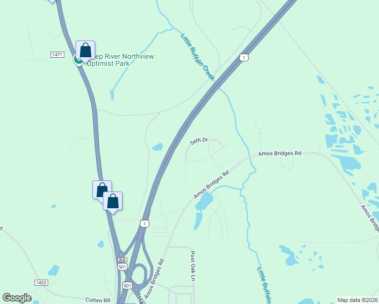 map of restaurants, bars, coffee shops, grocery stores, and more near 3212 Seth Drive in Sanford