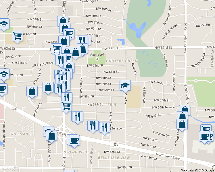 map of restaurants, bars, coffee shops, grocery stores, and more near 2528 Northwest 59th Street in Oklahoma City