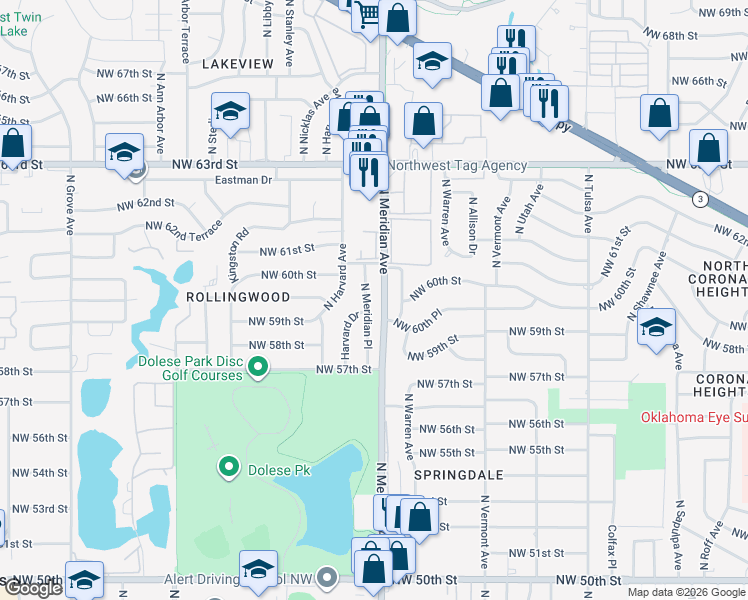 map of restaurants, bars, coffee shops, grocery stores, and more near 5933 Harvard Drive in Oklahoma City