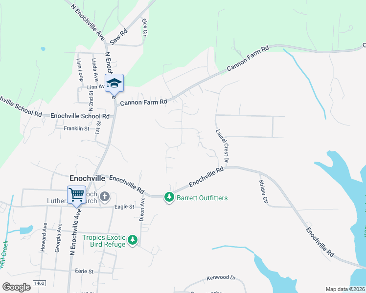 map of restaurants, bars, coffee shops, grocery stores, and more near 345 Knight Farm Road in China Grove