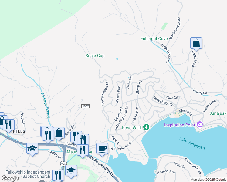 map of restaurants, bars, coffee shops, grocery stores, and more near 228 Francis Asbury Road in Waynesville