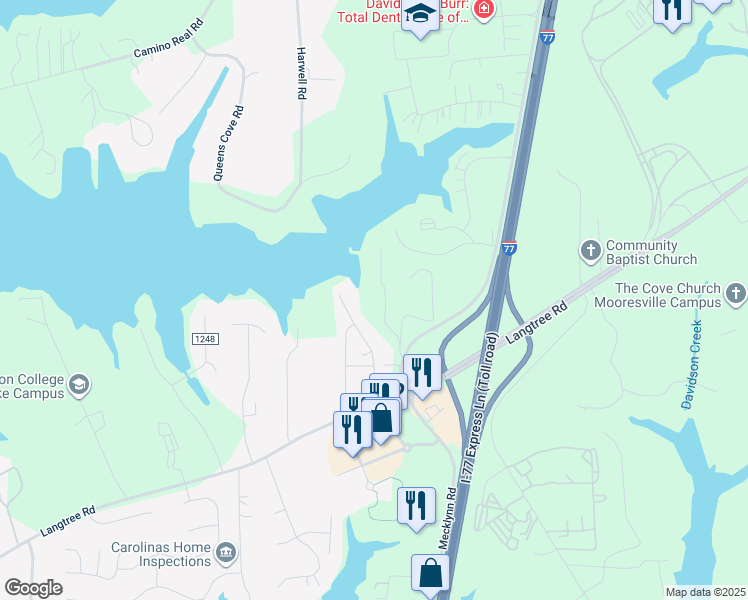 map of restaurants, bars, coffee shops, grocery stores, and more near 173 Sunset Cove Lane in Mooresville