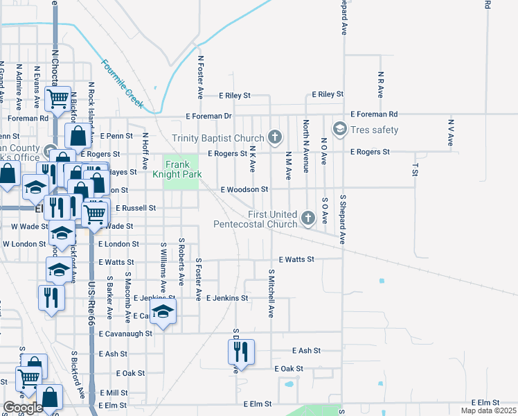 map of restaurants, bars, coffee shops, grocery stores, and more near 1103 Industrial Boulevard in El Reno