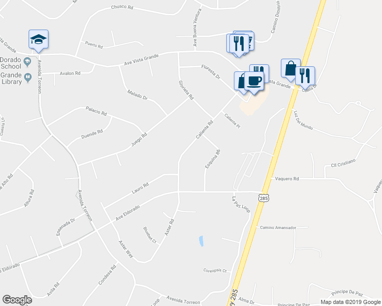 map of restaurants, bars, coffee shops, grocery stores, and more near 23 Caliente Road in Santa Fe