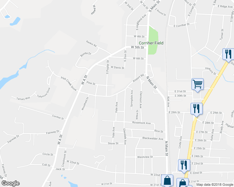 map of restaurants, bars, coffee shops, grocery stores, and more near Airport Road in Kannapolis