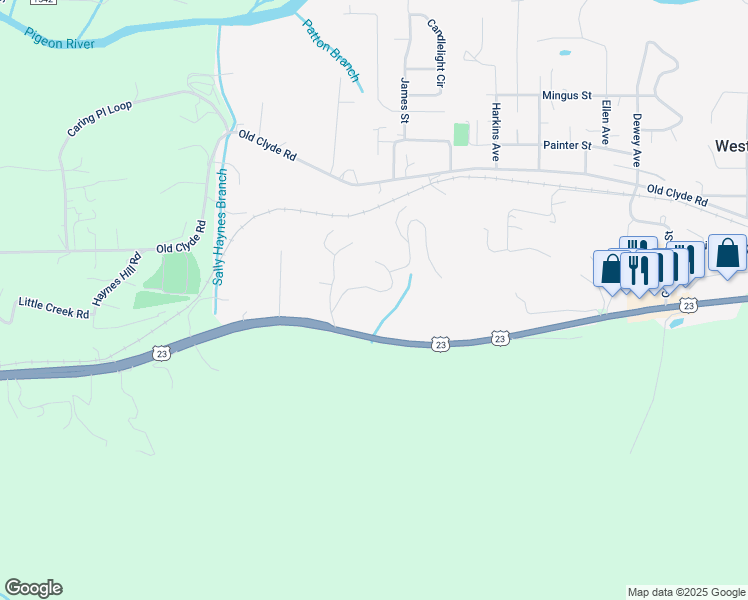 map of restaurants, bars, coffee shops, grocery stores, and more near 132 Bobcat Tr in Clyde