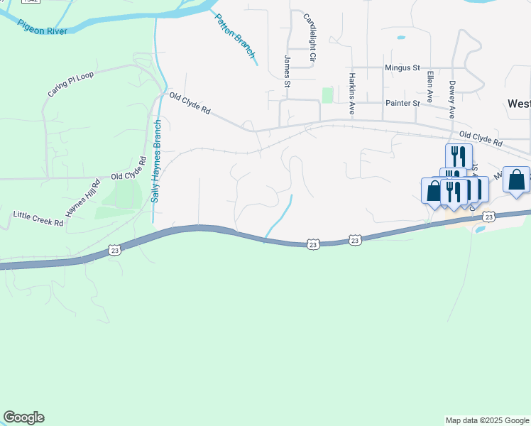 map of restaurants, bars, coffee shops, grocery stores, and more near 132 Bobcat Tr in Clyde
