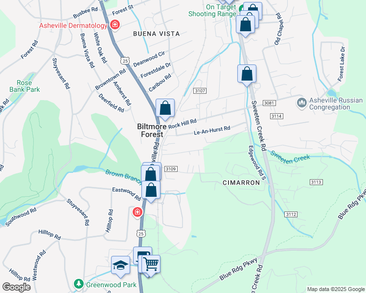 map of restaurants, bars, coffee shops, grocery stores, and more near 59 Bellevue Road in Asheville