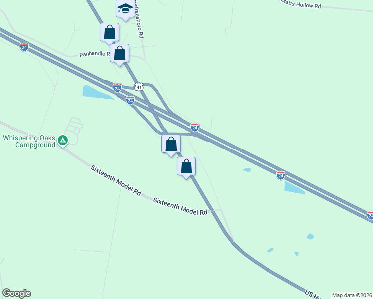 map of restaurants, bars, coffee shops, grocery stores, and more near 6136 Murfreesboro Highway in Manchester