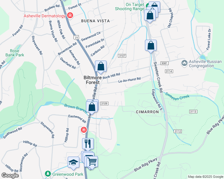 map of restaurants, bars, coffee shops, grocery stores, and more near 59 Bellevue Road in Asheville
