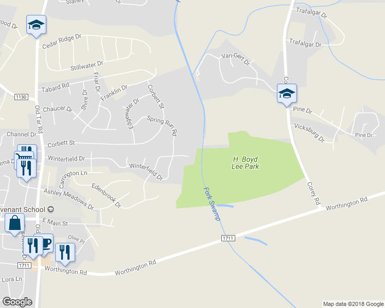 map of restaurants, bars, coffee shops, grocery stores, and more near 901 Ray Crawford Drive in Winterville