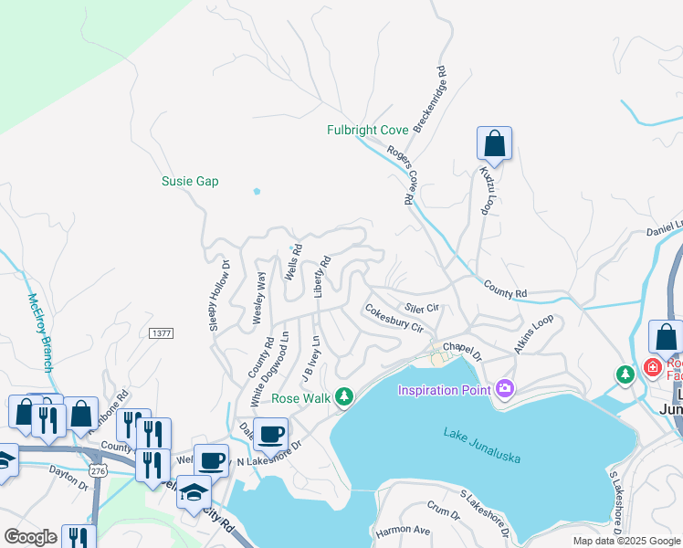 map of restaurants, bars, coffee shops, grocery stores, and more near 522 Kilgore Road in Waynesville