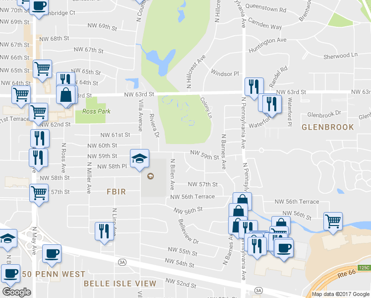 map of restaurants, bars, coffee shops, grocery stores, and more near 2319 Northwest 59th Street in Oklahoma City