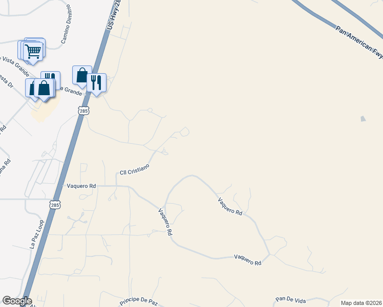 map of restaurants, bars, coffee shops, grocery stores, and more near 172 Vaquero Road in Santa Fe