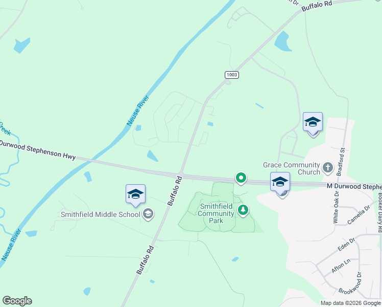 map of restaurants, bars, coffee shops, grocery stores, and more near 1812 Buffalo Road in Smithfield