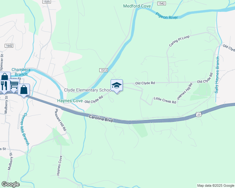 map of restaurants, bars, coffee shops, grocery stores, and more near 4182 Old Clyde Road in Clyde