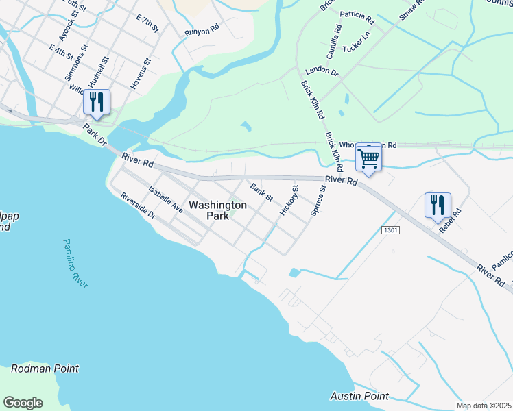 map of restaurants, bars, coffee shops, grocery stores, and more near 401-499 Bank St in Washington