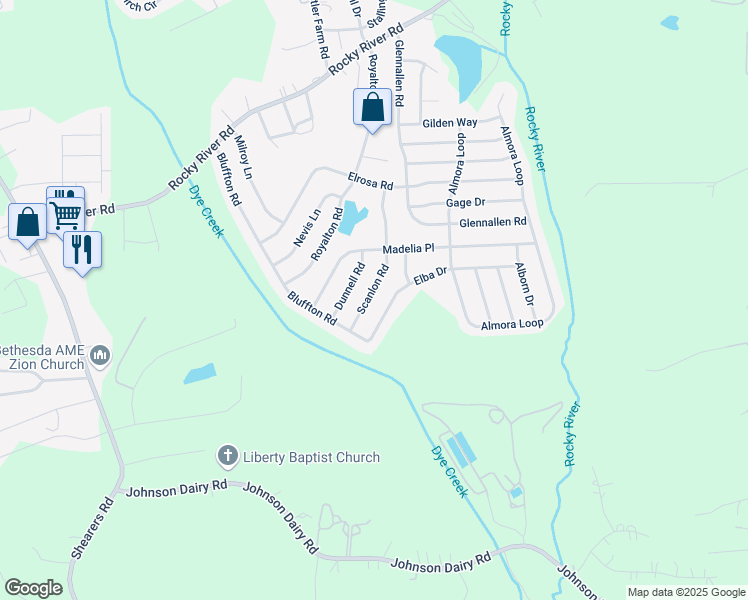 map of restaurants, bars, coffee shops, grocery stores, and more near 183 Scanlon Road in Mooresville