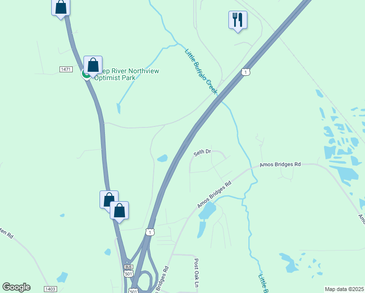 map of restaurants, bars, coffee shops, grocery stores, and more near 2495 U.S.1,U.S. Highway 1 in Sanford