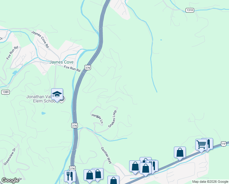 map of restaurants, bars, coffee shops, grocery stores, and more near 19 Rons Ridge in Waynesville