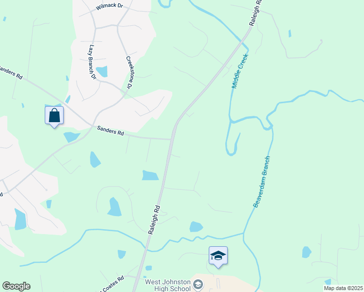 map of restaurants, bars, coffee shops, grocery stores, and more near 5273 Raleigh Road in Benson