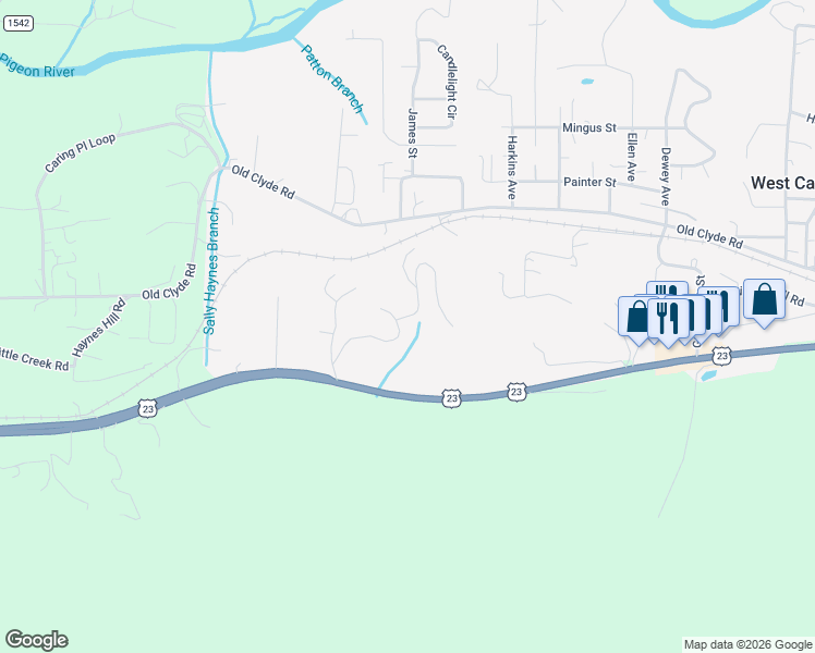 map of restaurants, bars, coffee shops, grocery stores, and more near 190 Bobcat Tr in Clyde