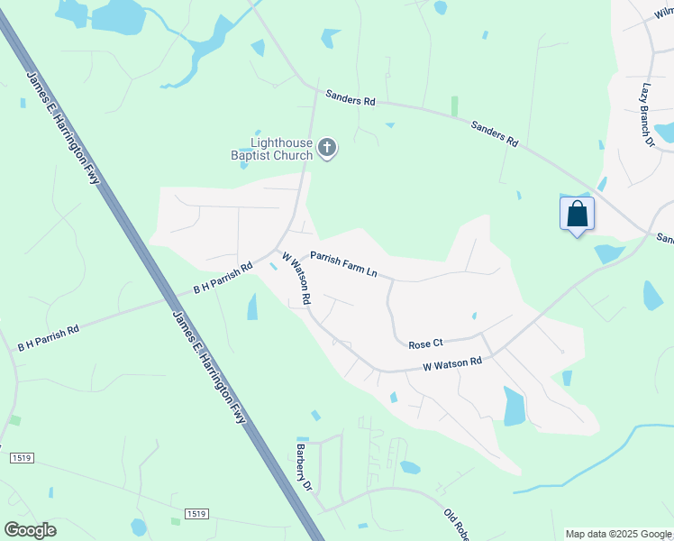 map of restaurants, bars, coffee shops, grocery stores, and more near 120 Parrish Farm Lane in Benson