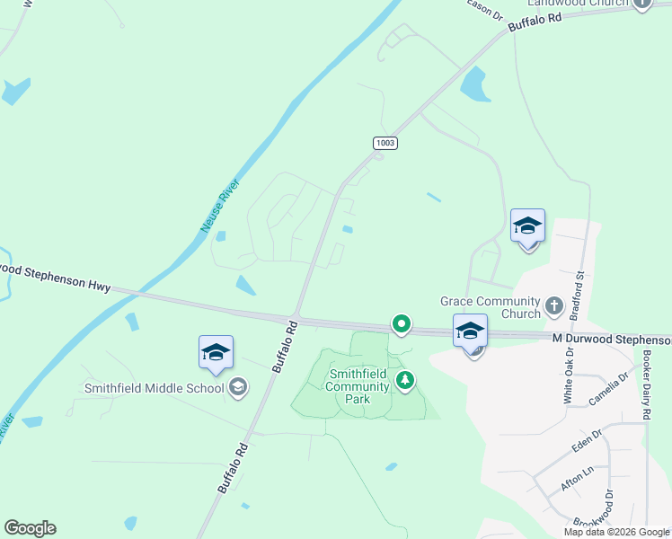 map of restaurants, bars, coffee shops, grocery stores, and more near 319 Spirea Drive in Smithfield