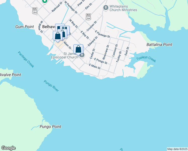 map of restaurants, bars, coffee shops, grocery stores, and more near 681 East Water Street in Belhaven