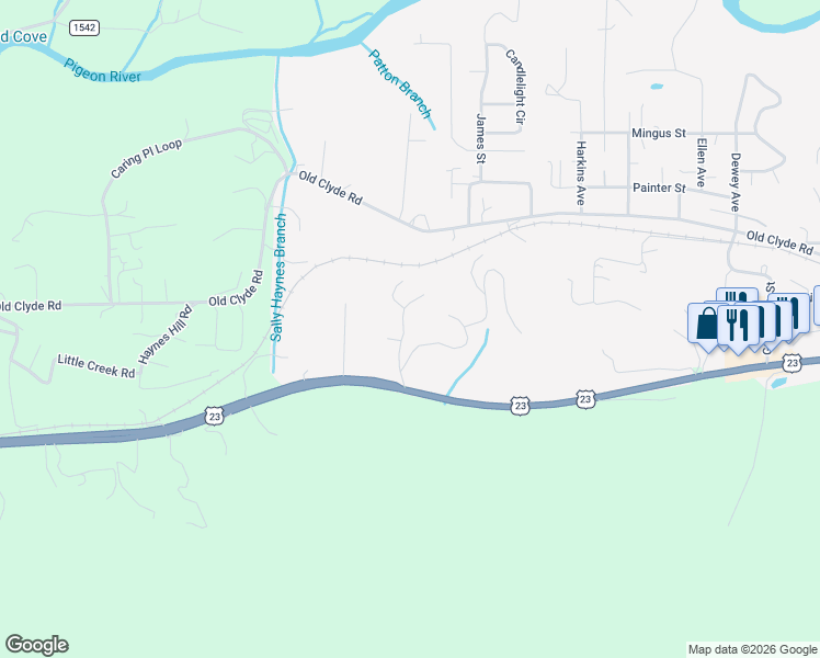 map of restaurants, bars, coffee shops, grocery stores, and more near 22 Critter Trail in Clyde