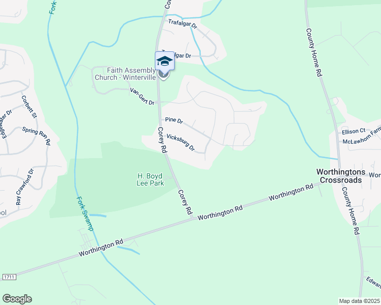 map of restaurants, bars, coffee shops, grocery stores, and more near 1070 Vicksburg Drive in Winterville