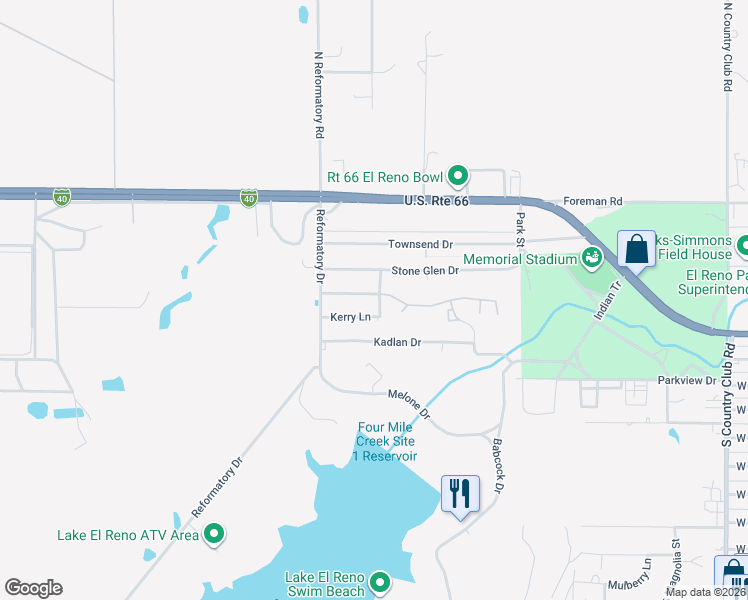 map of restaurants, bars, coffee shops, grocery stores, and more near 2601 Homestead Drive in El Reno