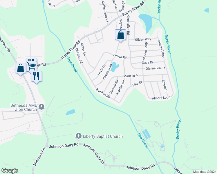 map of restaurants, bars, coffee shops, grocery stores, and more near 120 Madelia Place in Mooresville