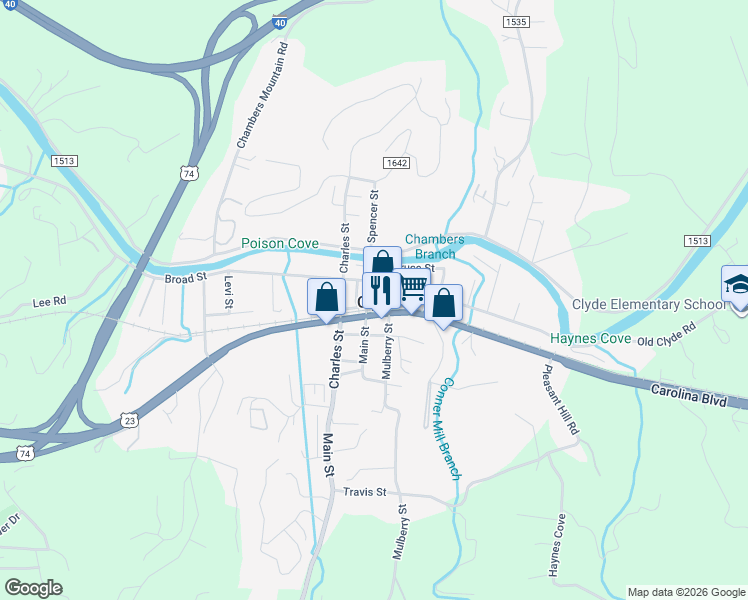 map of restaurants, bars, coffee shops, grocery stores, and more near 79 Depot Street in Clyde