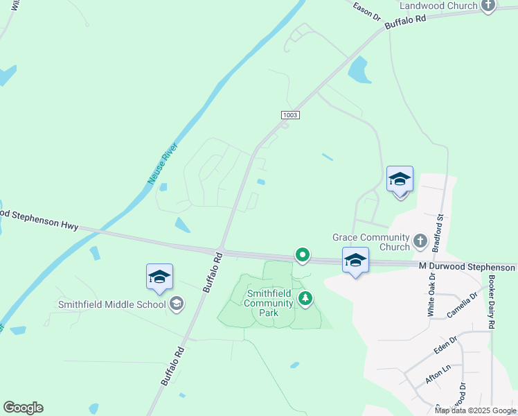map of restaurants, bars, coffee shops, grocery stores, and more near 319 Spirea Drive in Smithfield