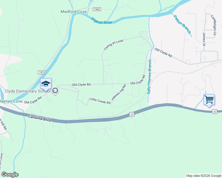 map of restaurants, bars, coffee shops, grocery stores, and more near 4736 Old Clyde Road in Clyde