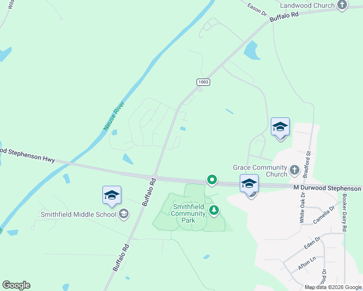 map of restaurants, bars, coffee shops, grocery stores, and more near 319 Spirea Drive in Smithfield
