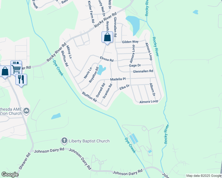 map of restaurants, bars, coffee shops, grocery stores, and more near 167 Scanlon Road in Mooresville
