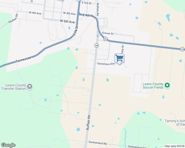 map of restaurants, bars, coffee shops, grocery stores, and more near 128 Emma Street in Hohenwald
