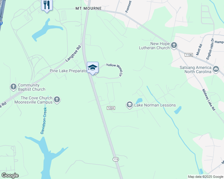 map of restaurants, bars, coffee shops, grocery stores, and more near 117 Eastport Lane in Mooresville