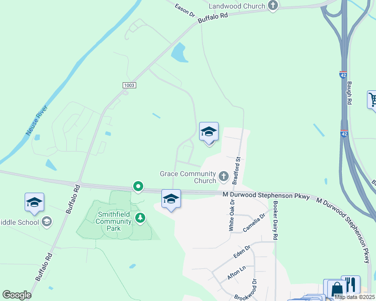 map of restaurants, bars, coffee shops, grocery stores, and more near 200 Kellie Drive in Smithfield