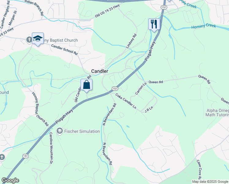 map of restaurants, bars, coffee shops, grocery stores, and more near 171 Pisgah Highway in Candler