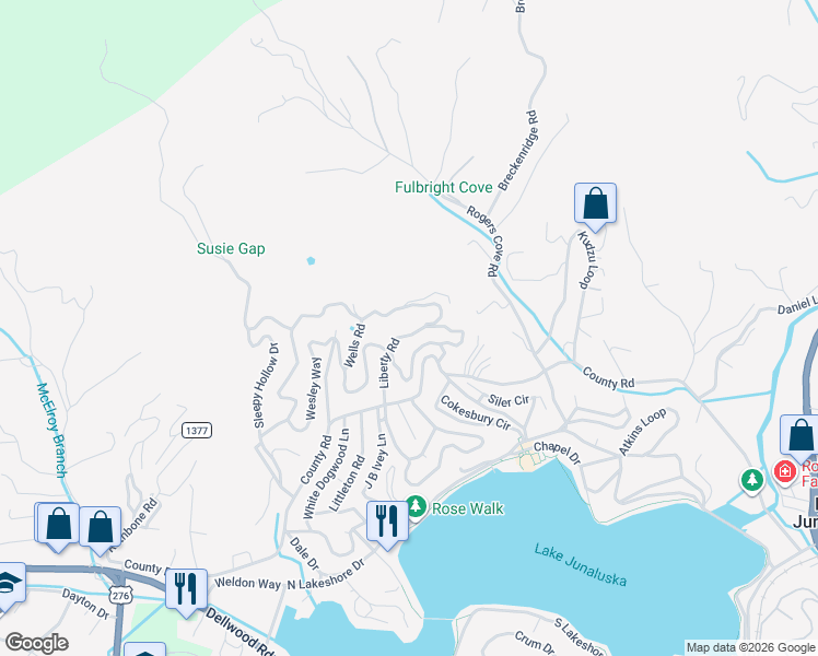 map of restaurants, bars, coffee shops, grocery stores, and more near 522 Kilgore Road in Waynesville