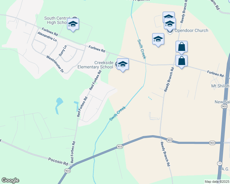 map of restaurants, bars, coffee shops, grocery stores, and more near 568 Denali Road in Winterville