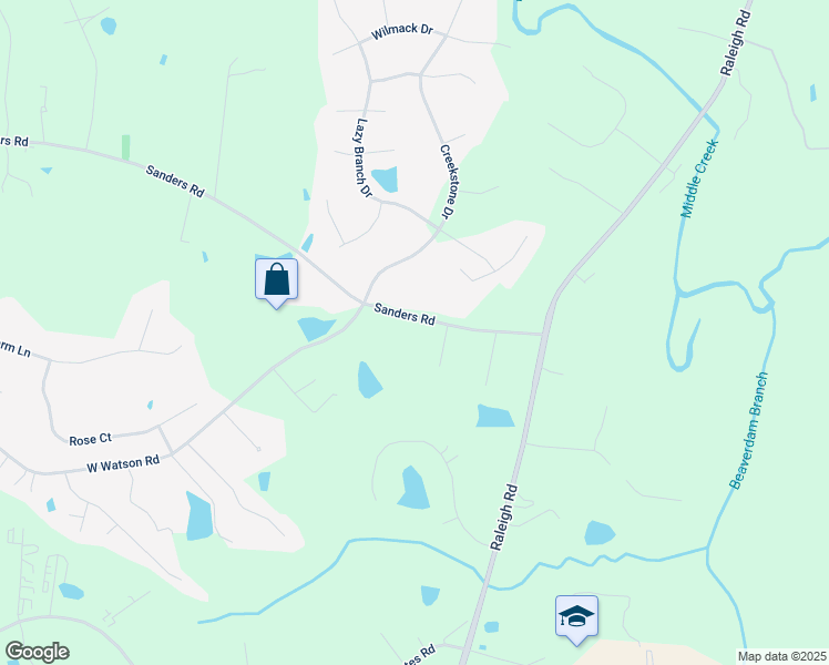 map of restaurants, bars, coffee shops, grocery stores, and more near 279 Sanders Road in Benson