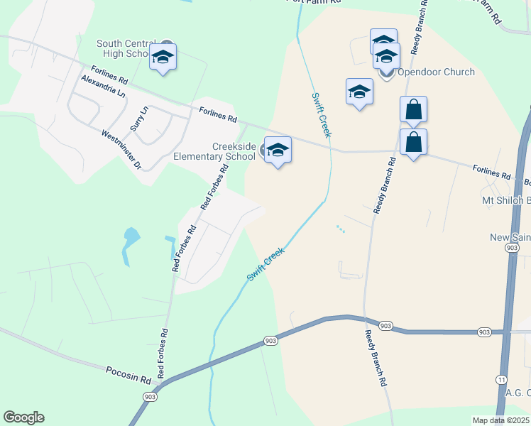 map of restaurants, bars, coffee shops, grocery stores, and more near 572 Denali Road in Winterville